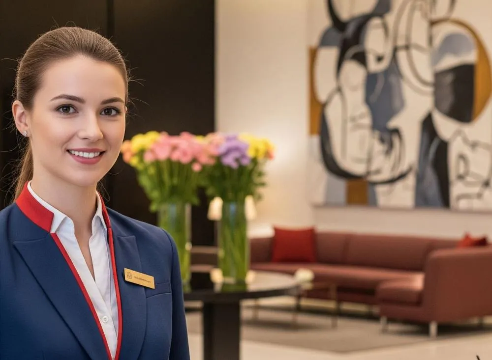 Processo Seletivo para Recepcionistas de hotel com remuneração de R$ 1.930,47 para ensino médio completo / Foto: Gerada por IA
